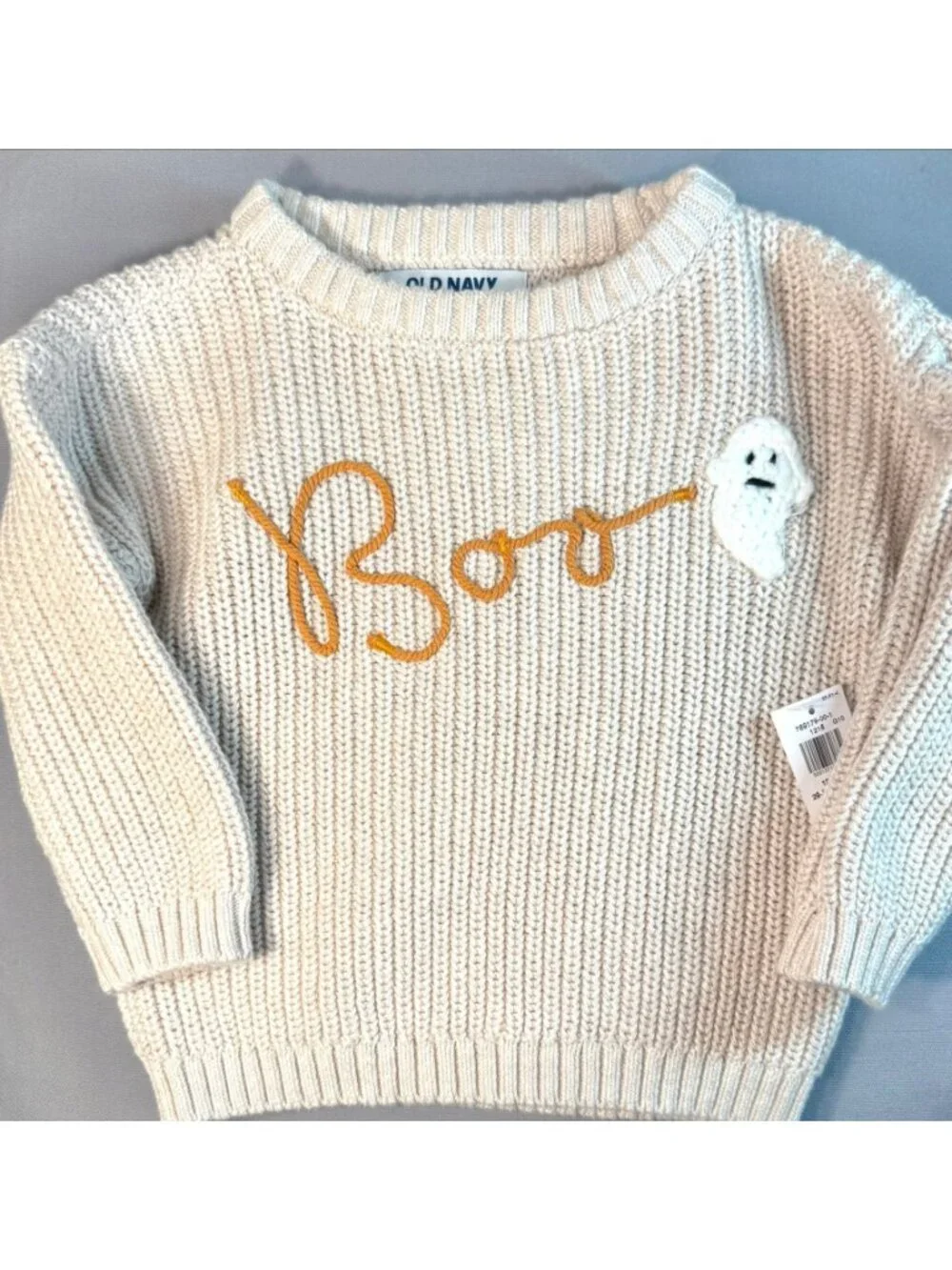 Old Navy 12m 18m NWT neutral Halloween Sweater BOO ghost Fall embroidered unisex